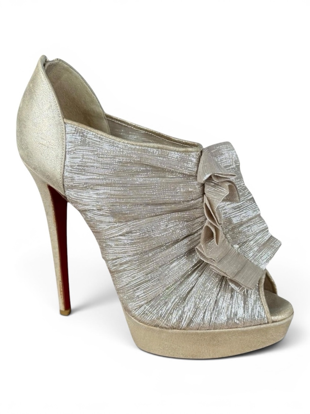 Christian Louboutin Champagne Pleated Peep-Toe Booties